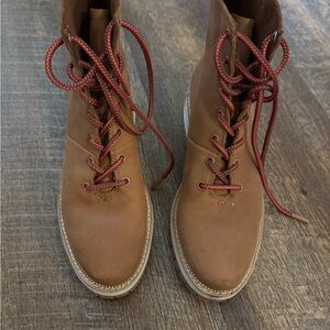Brown Lace-Up Boots with Red Laces